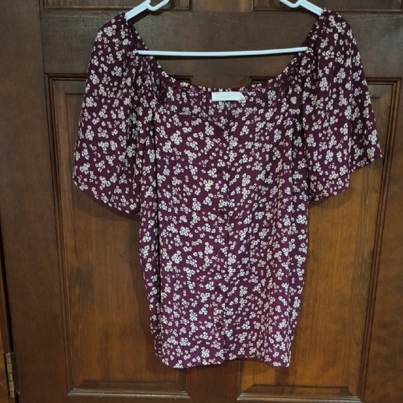 Lush Tops - Lush Purple Floral Square Neck Blouse